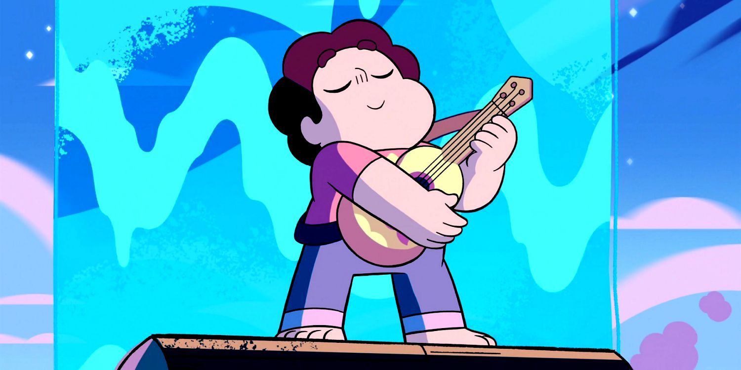 Steven playing the guitar in Steven Universe