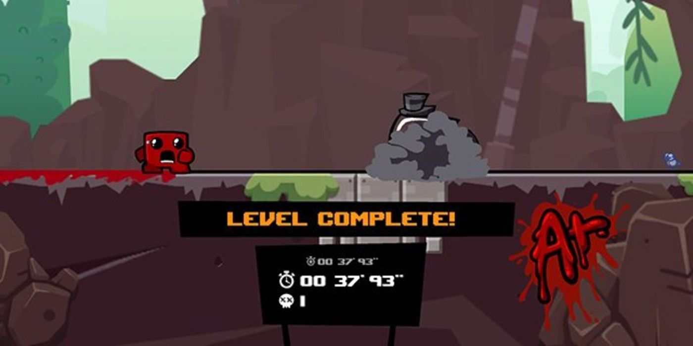 A player beats a record time and earns an A+ on a level of Super Meat Boy Forever