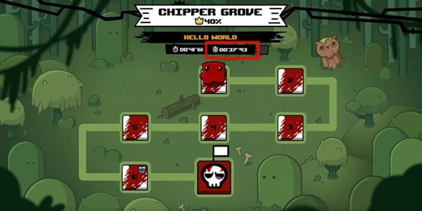 A player unlocks the Dark World levels in Super Meat Boy Forever