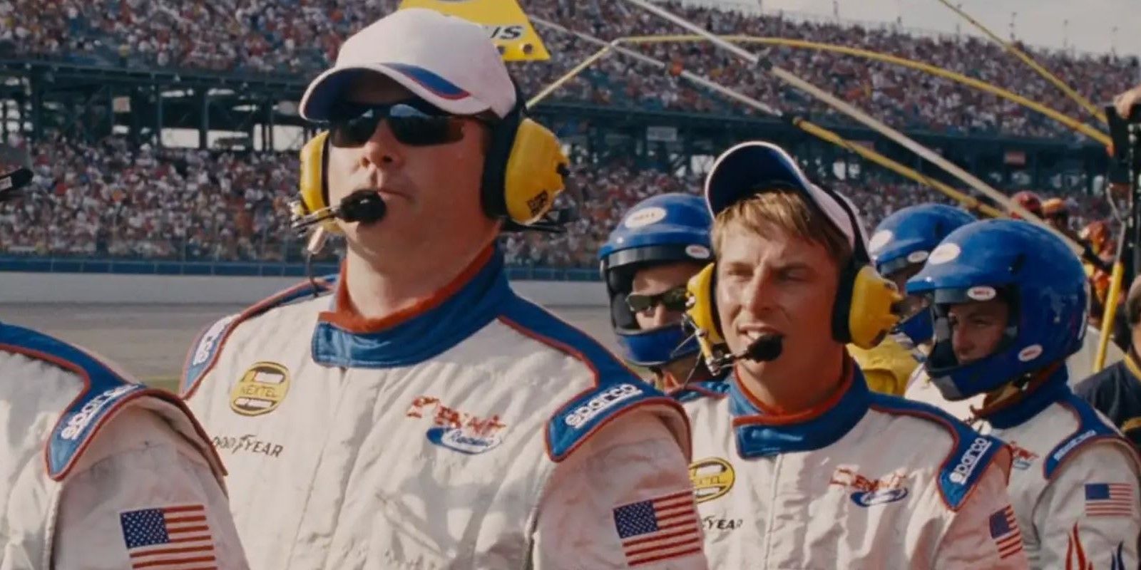 Ricky Bobby looking proud with his pit crew in Talladega Nights