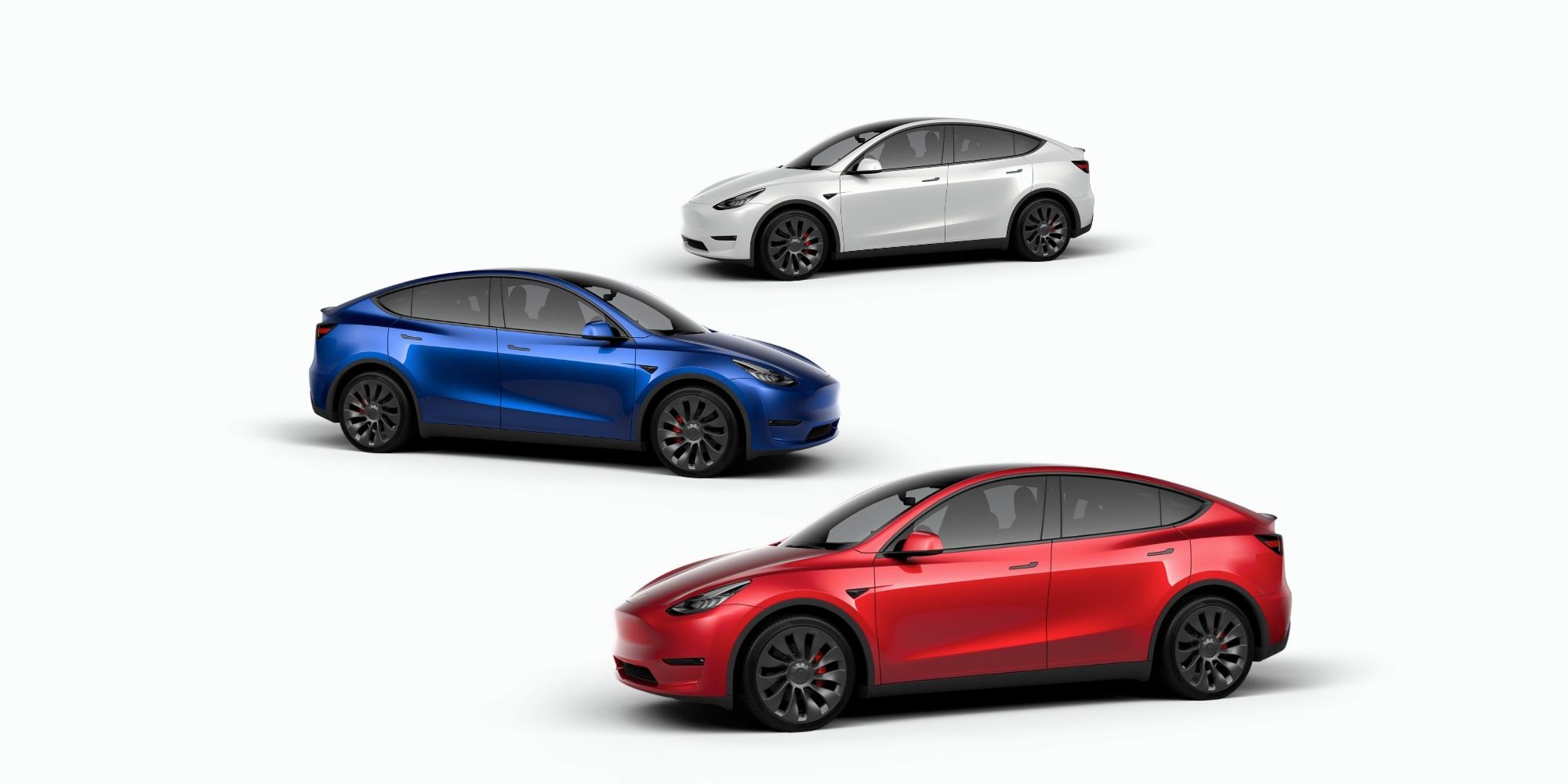 Tesla Model Y In Three Colors Staggered