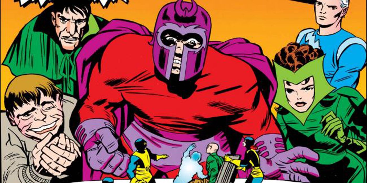 Magneto, Toad, Scarlet Witch, Quicksilver, and Mastermind during the Brotherhood's first appearance.