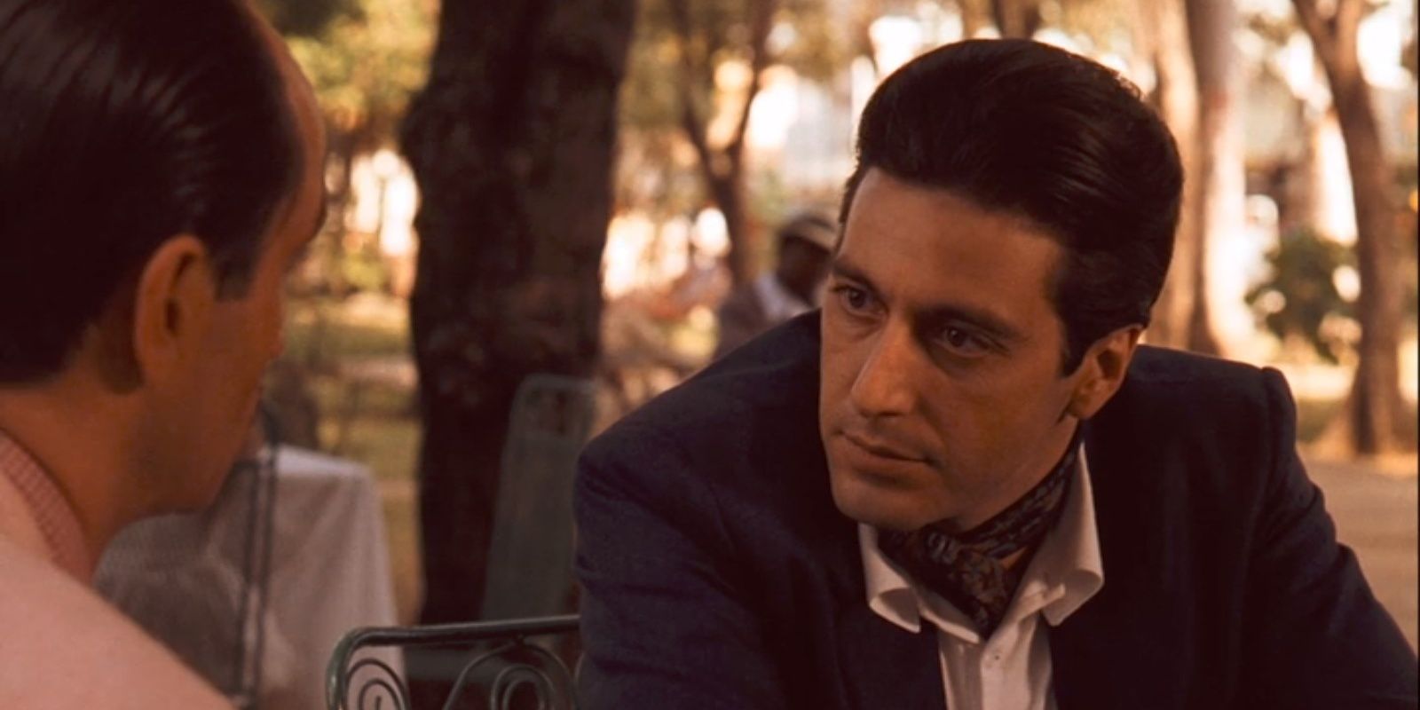 Michael Corleone staring intensely at someone in The Godfather: Part II.