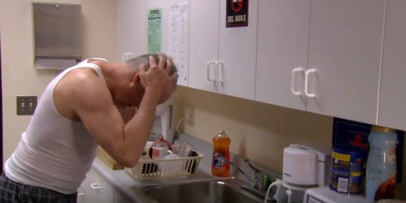 The Office Creed washing his hair in the sink