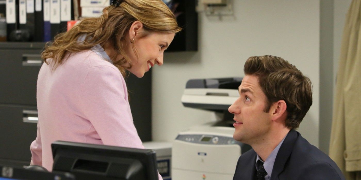 Jim and Pam looking at each other in The Office.
