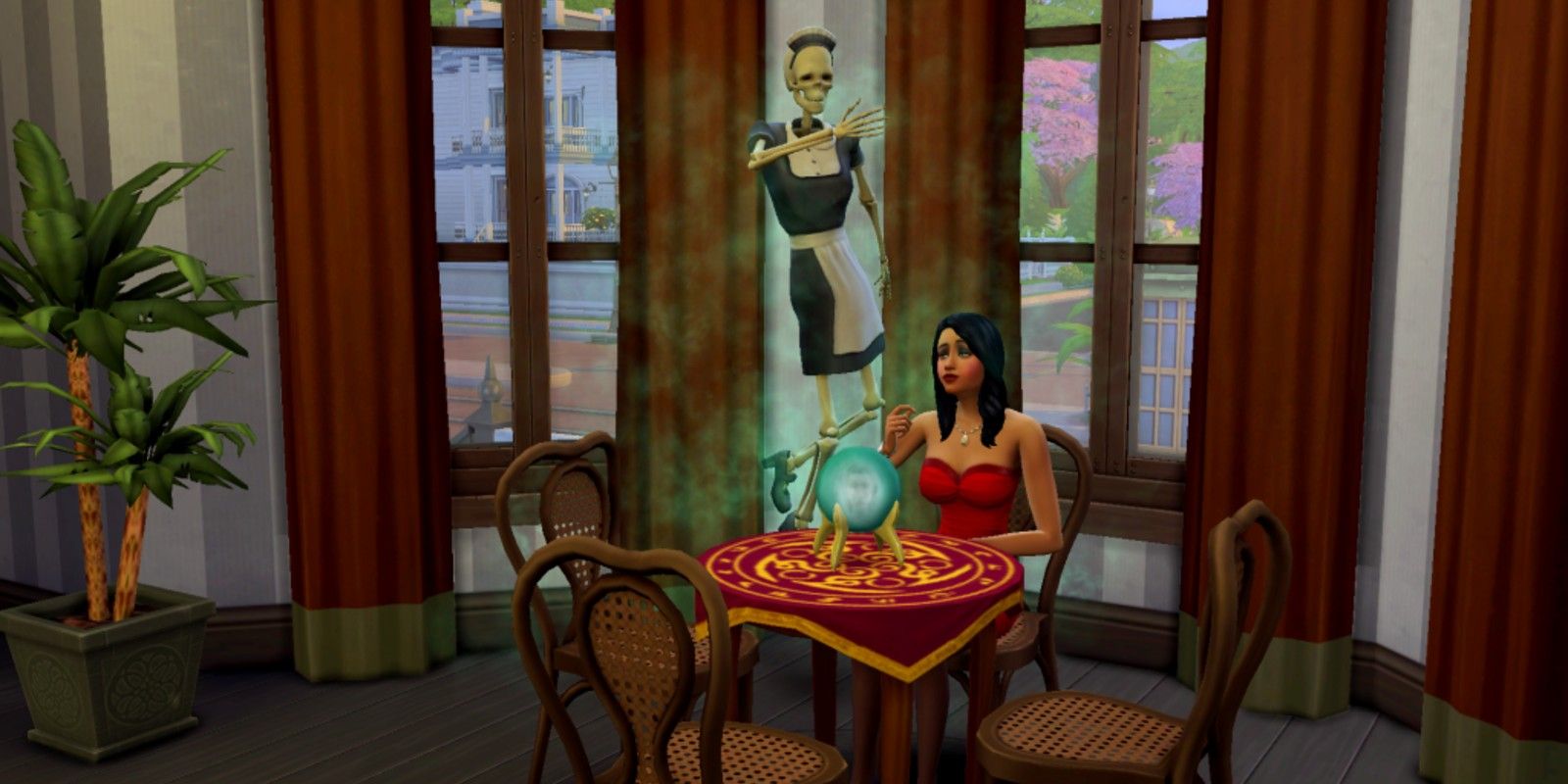 A player summons Bonehilda in The Sims 4: Paranormal Stuff