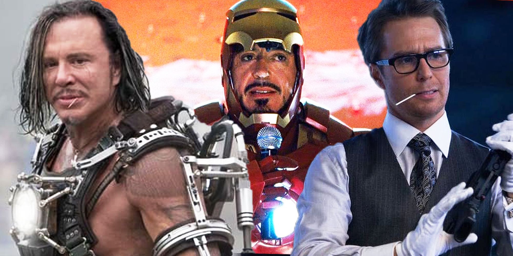 Tony Stark, Whiplash, and Justin Hammer in Iron Man 2