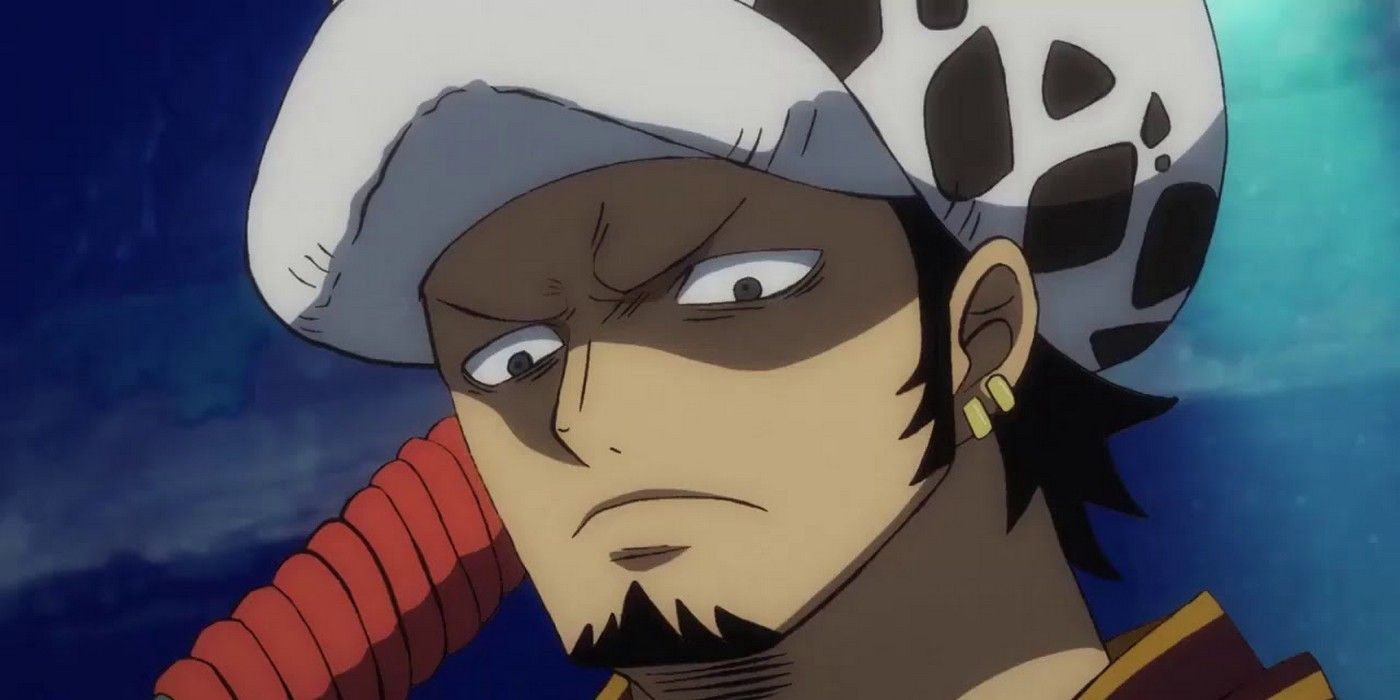 Trafalgar Law in One Piece looking down somewhat angry