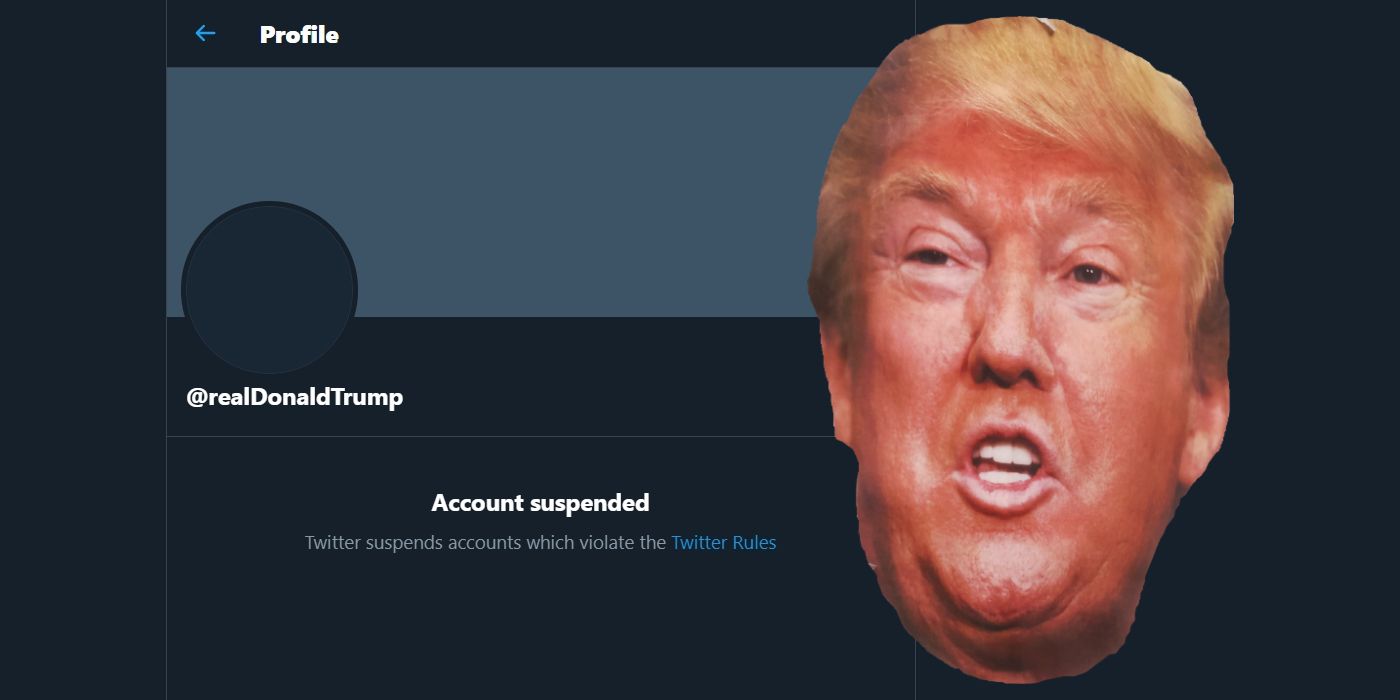 Trump's face over his suspended profile page