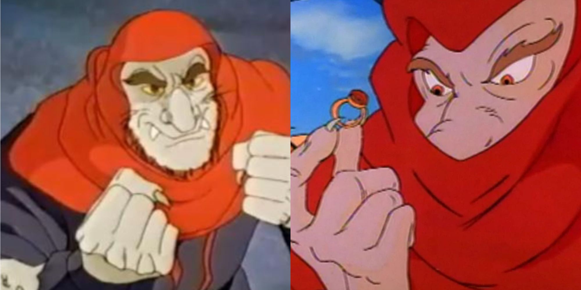 A split image features two looks at Verminous Skumm in Captain Planet and the Planeteers