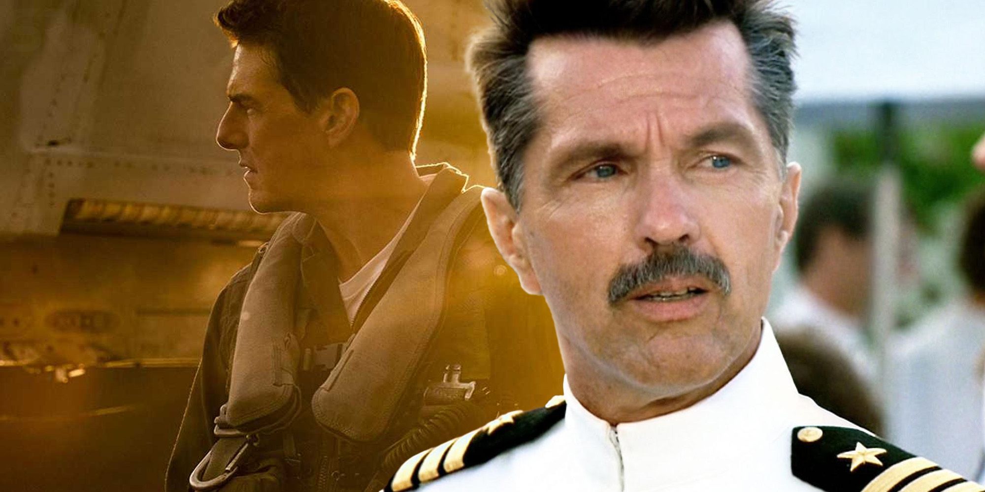 Top Gun collage with Tom Cruise as Maverick and Tom Skerritt as Viper