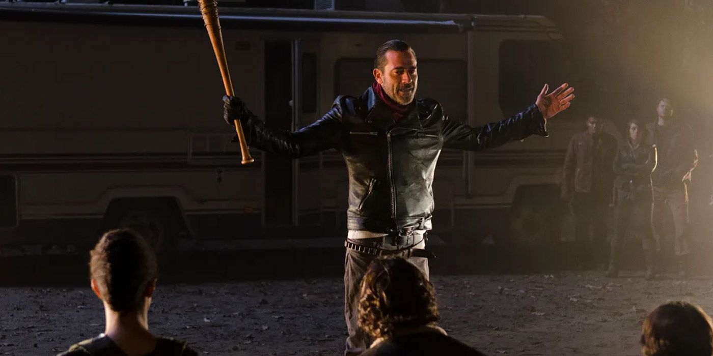 Negan terrorizing Rick and his group in The Walking Dead