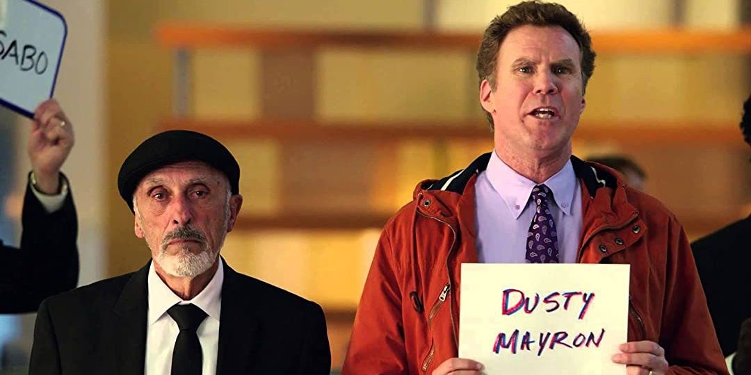 Will Ferrell in Daddy's Home holding a sign for Dusty at the airport.