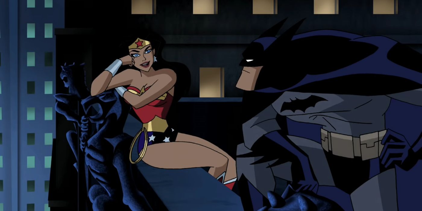 Mulher Maravilha flertando com Batman em Justice League Unlimited