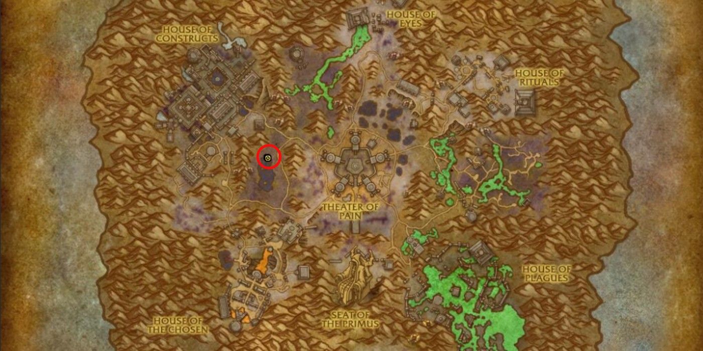 The map location of the Battlefront Rations Chest in Maldraxxus in World of Warcraft: Shadowlands