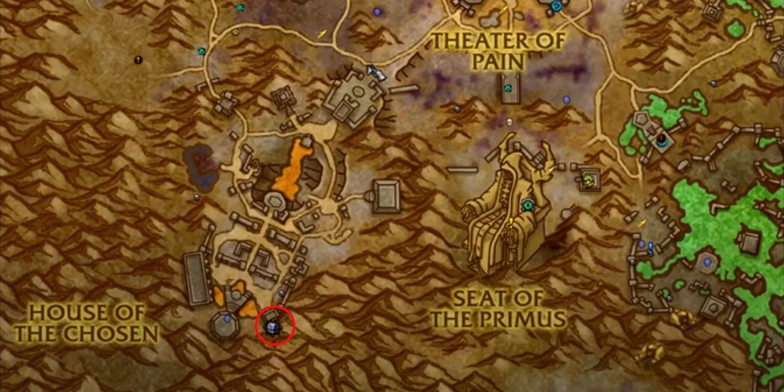 The second possible spawn location for the Bonebound Chest on the map in World of Warcraft: Shadowlands
