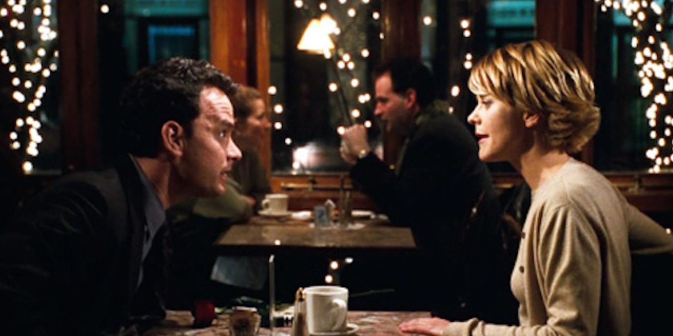 Tom Hanks &amp; Meg Ryan as Joe and Kathleen in You've Got Mail's famous restaurant scene.