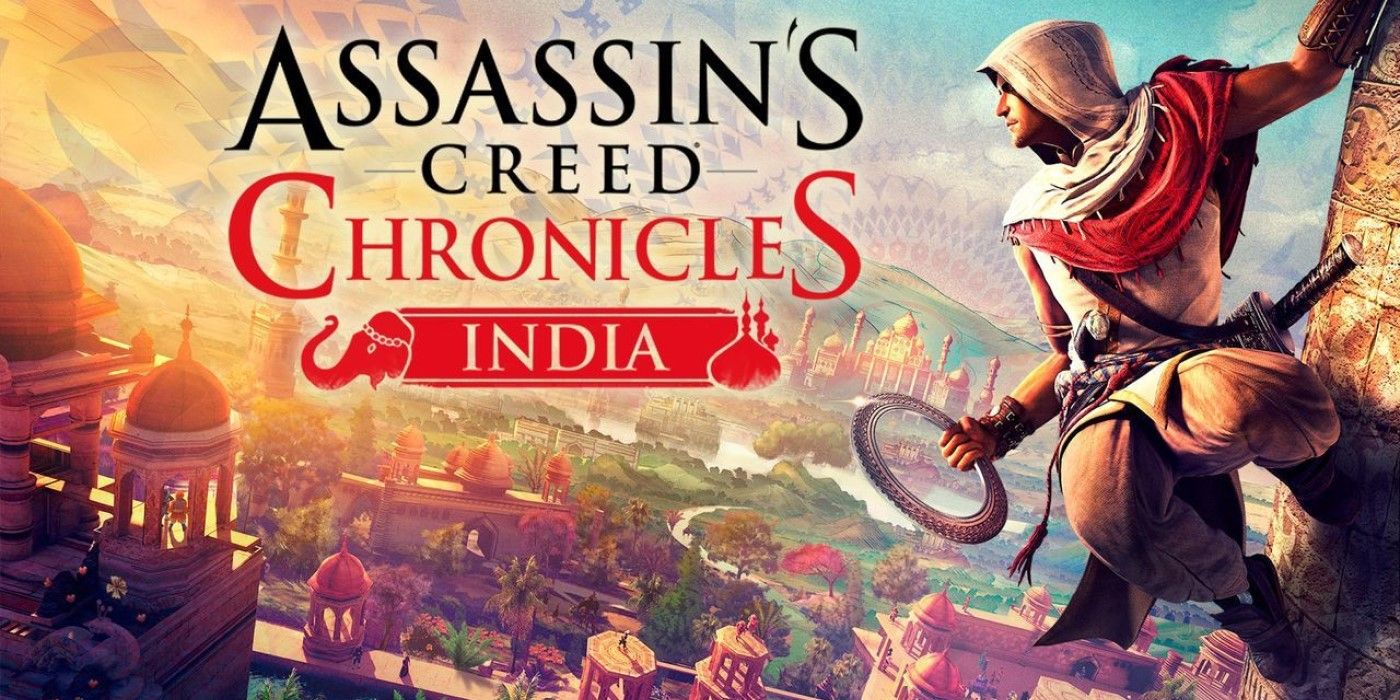 Cover of Assassin's Creed Chronicles India showing Arbaaz Mir hanging off of a building.