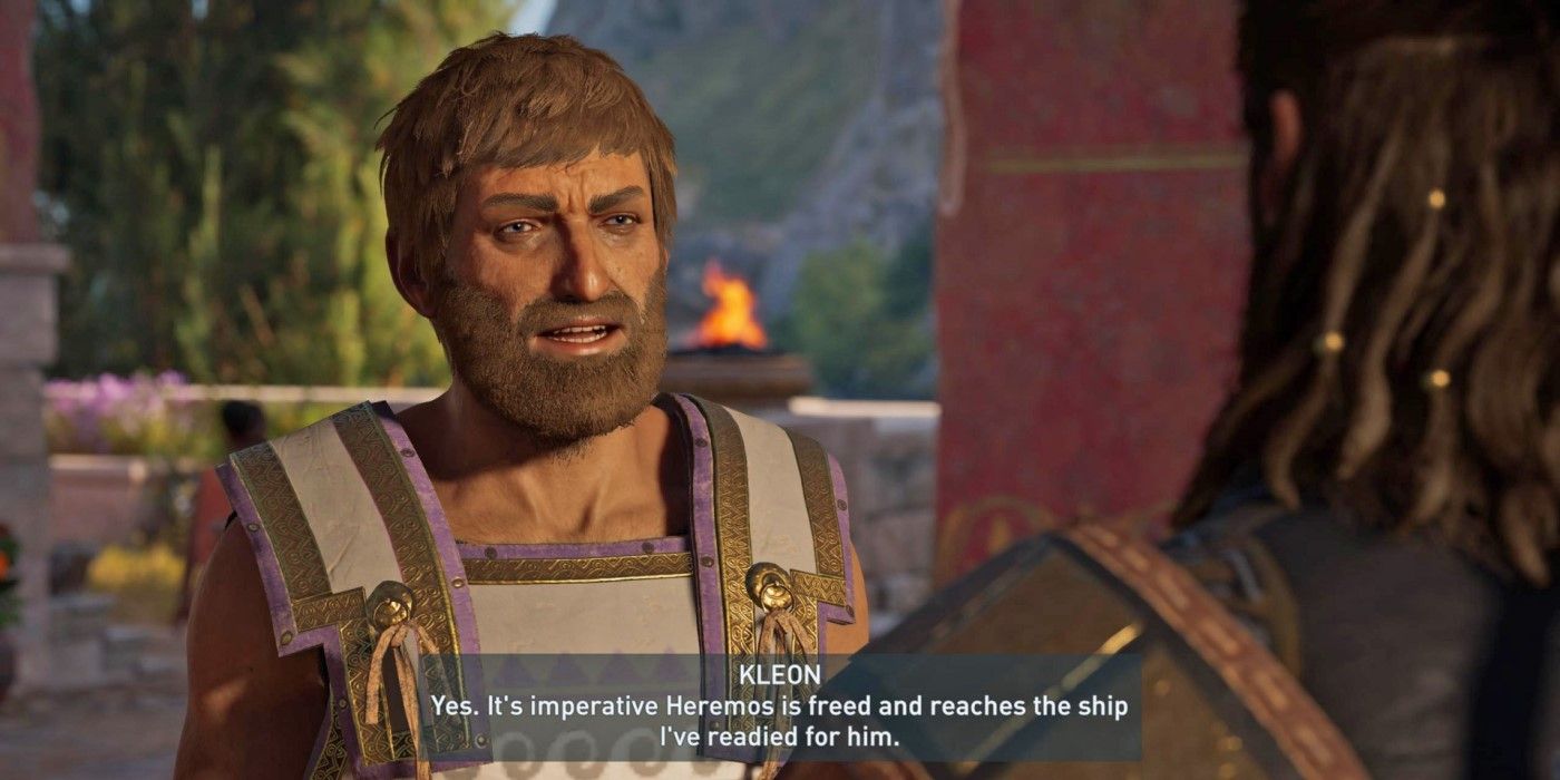 Kleon conversando com Alexios em Assasin's Creed Odyssey