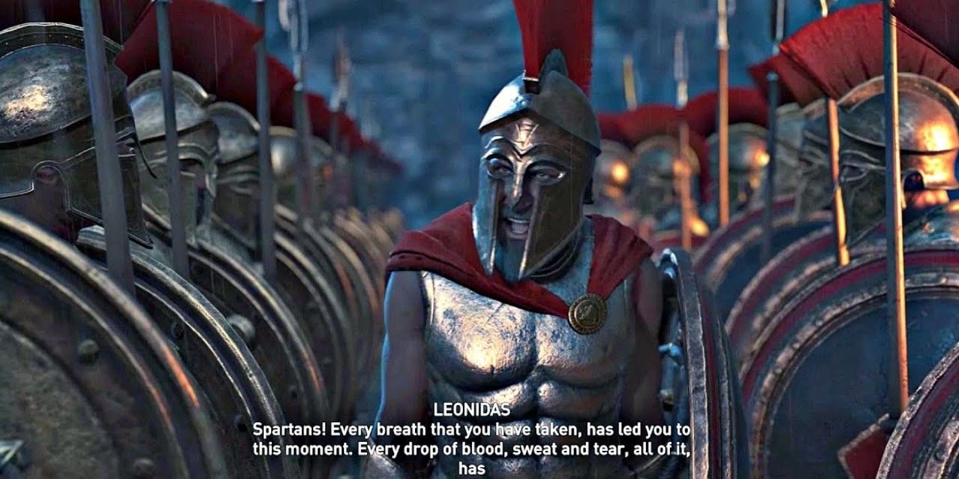 Leonidas do AC Odyssey conversando com suas tropas