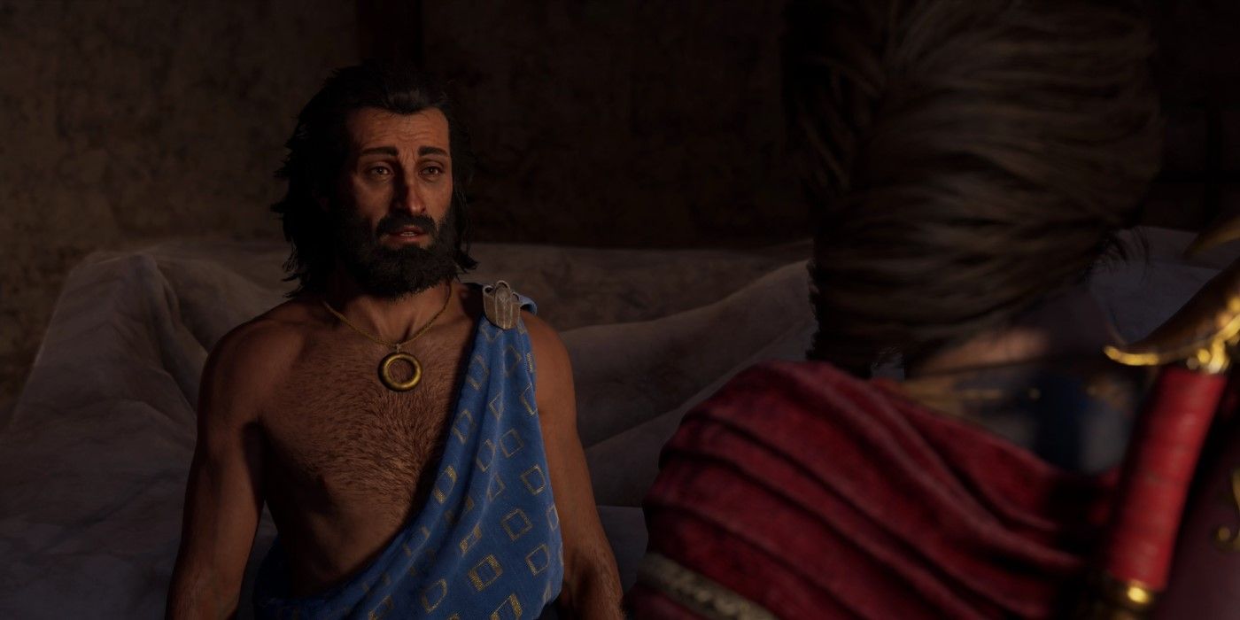Phidias conversando com Kassandra em Assassin's Creed Odyssey