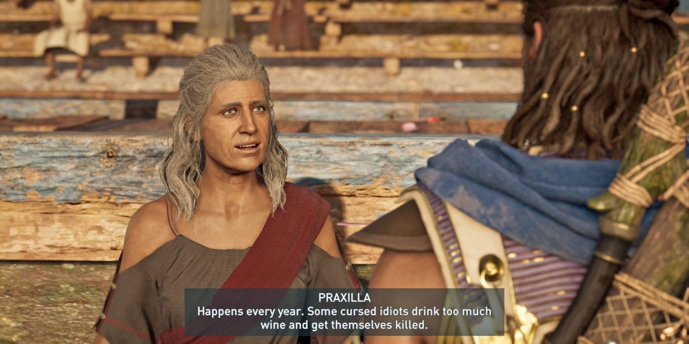 Praxilla from AC Odyssey talking to the player