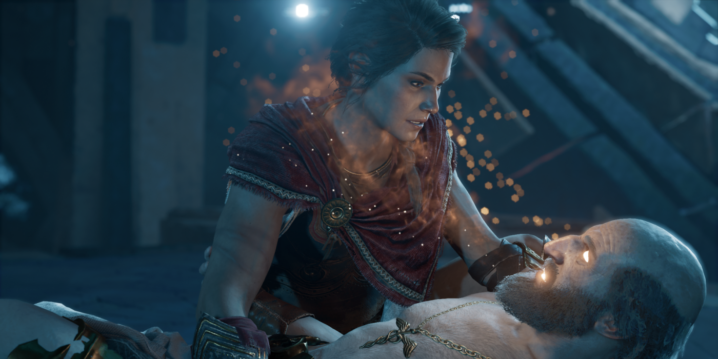 Pitágoras morre nos braços de Kassandra em Aassassin's Creed Odyssey