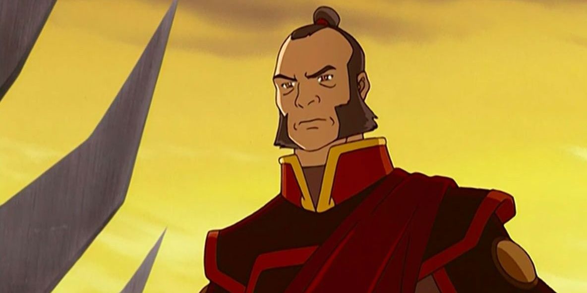 Admiral Zhao looks sternly at something in The Legend of Korra.