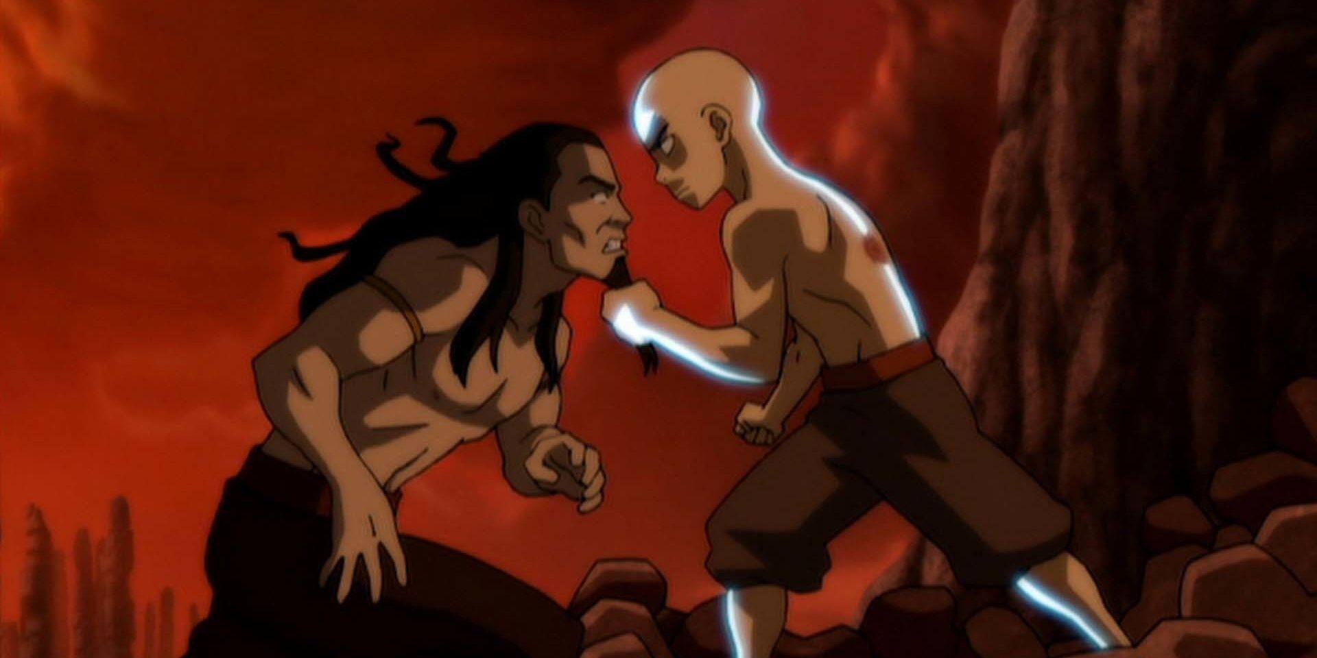 Aang fights against an enemy in ATLA