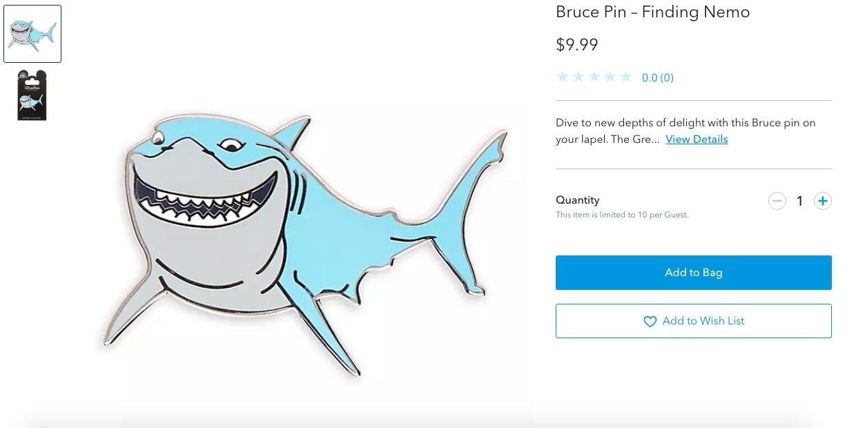 bruce shark finding nemo disney limited edition pin