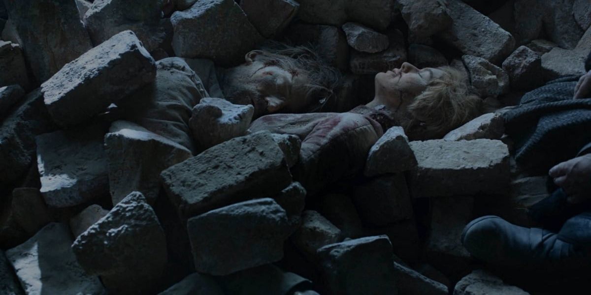 Jaime and Cersei lie dead under bricks