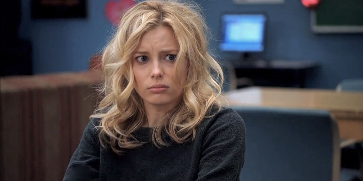 An image of Britta looking worried in Community