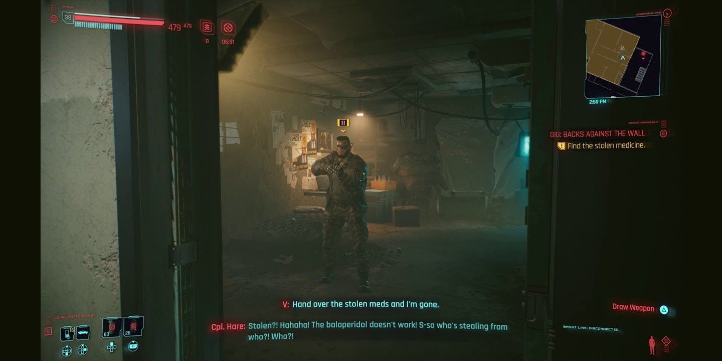 Screenshot from cyberpunk 2077 backs against the wall