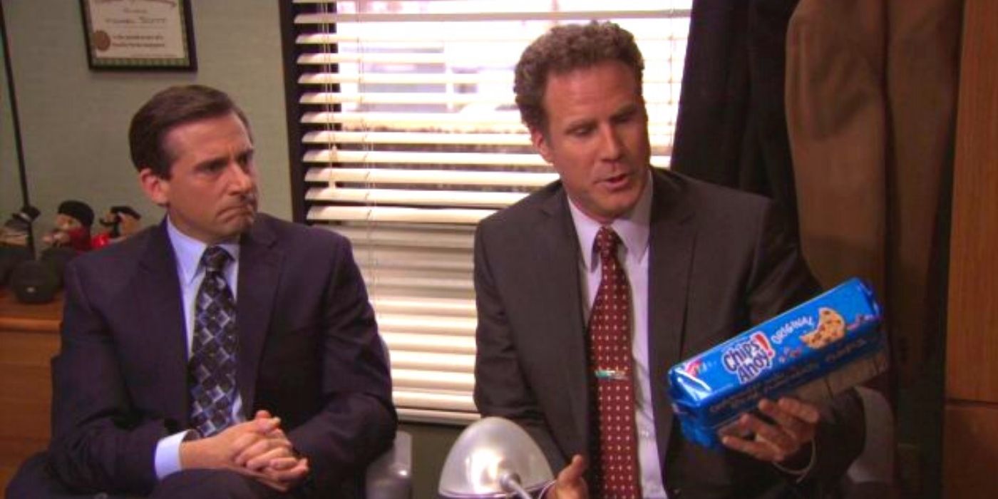 Deangelo holds up a box of Chips Ahoy when sitting with Michael in his office in The Office