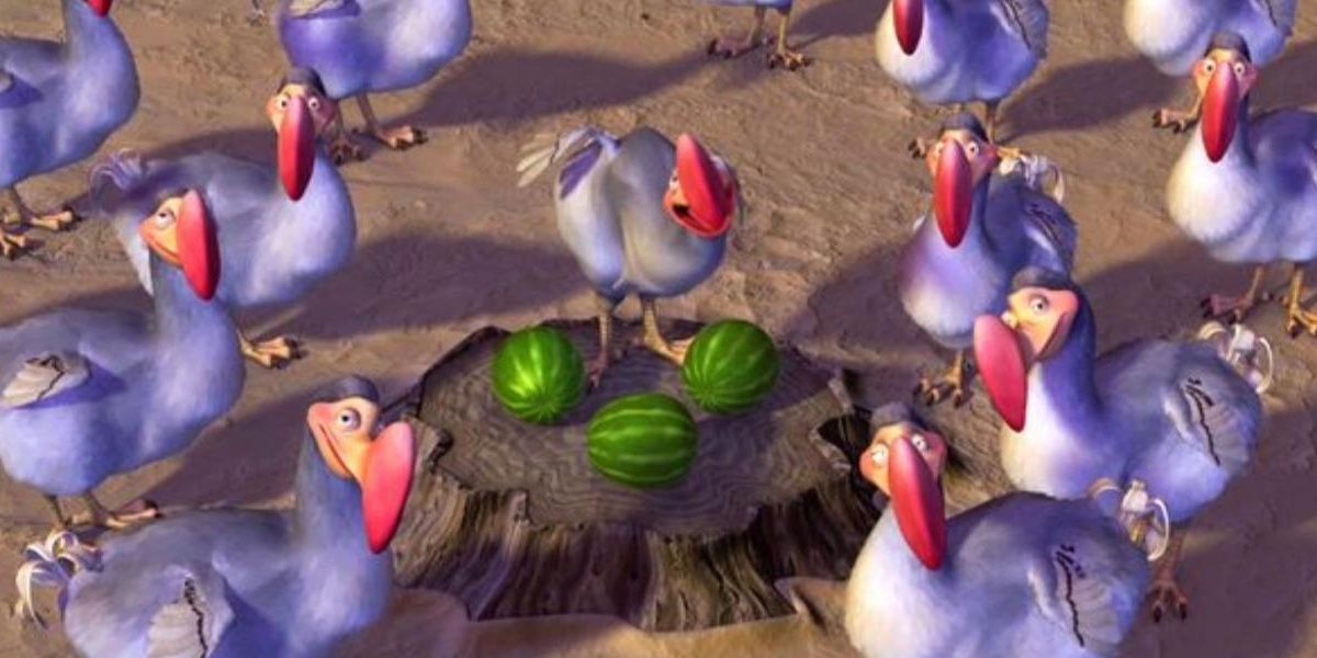 dodo birds surrounding melons