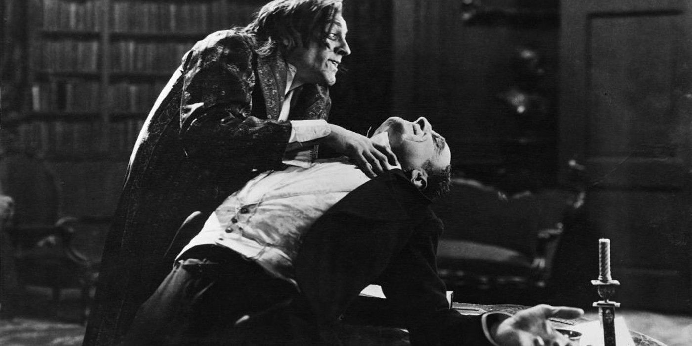 Mr. Hyde strangles someone in Dr. Jekyll and Mr. Hyde
