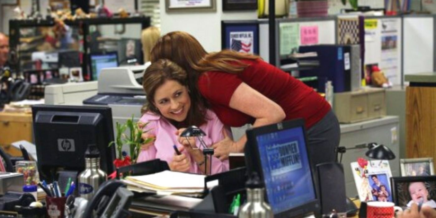 erin and pam hugging - the office