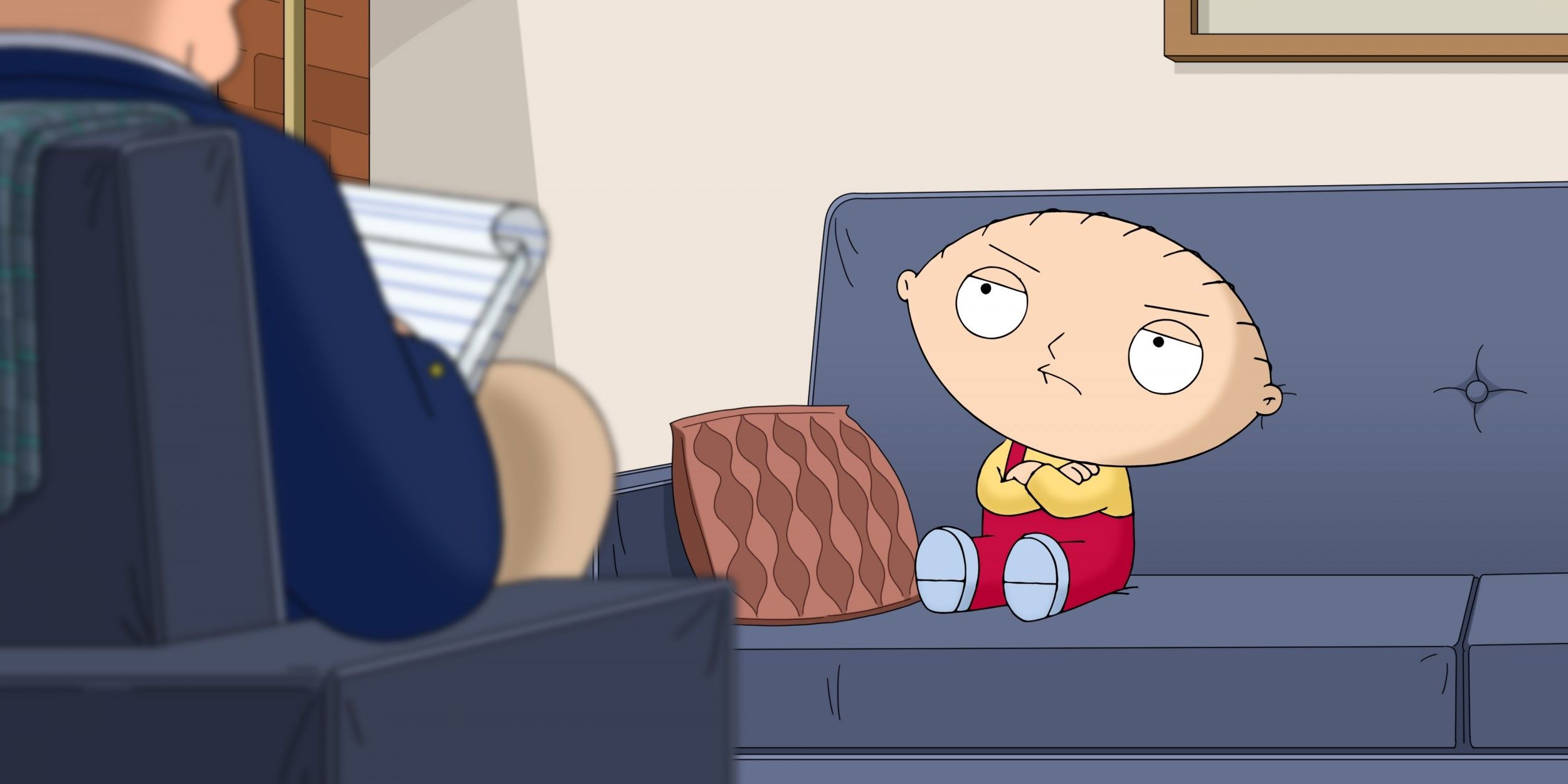 Stewie Griffin sitting on a couch