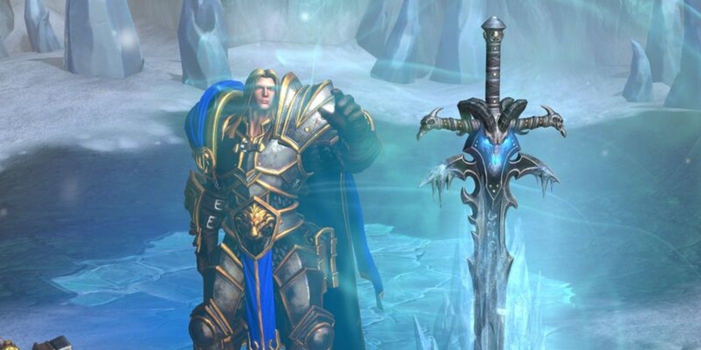 A sword and character in World of Warcraft