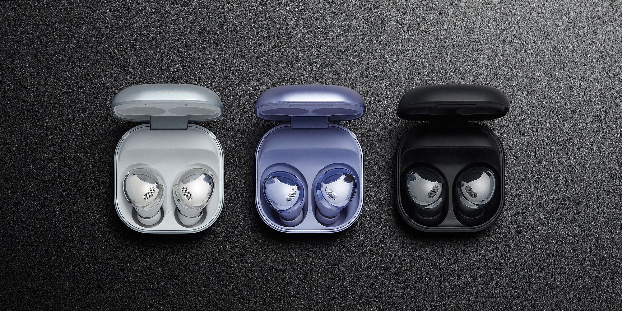 Sets of Samsung Galaxy Buds Pro in charging cases