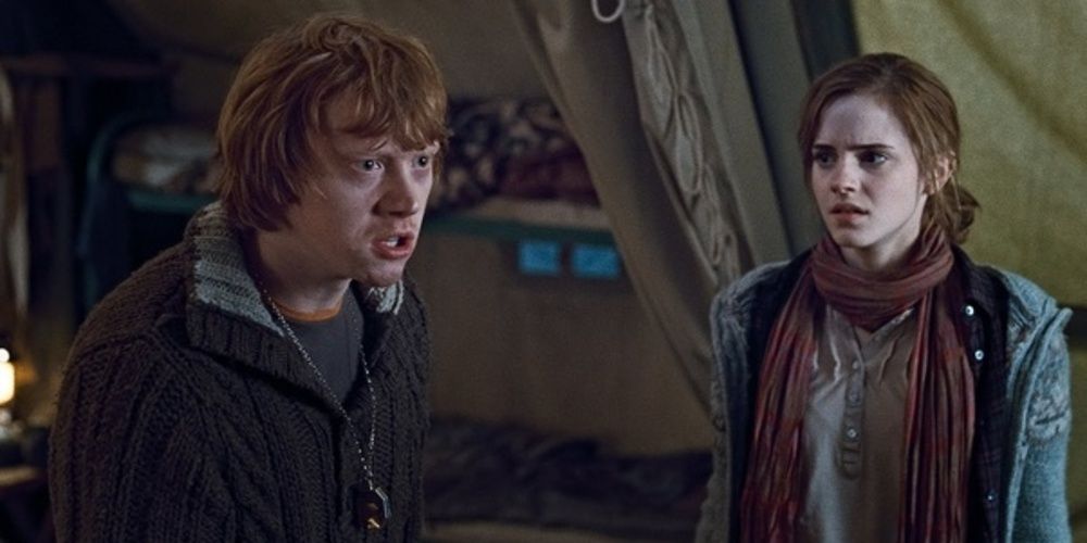 Ron gets angry while Hermione watches in Harry Potter and the Deathly Hallows - Part 1