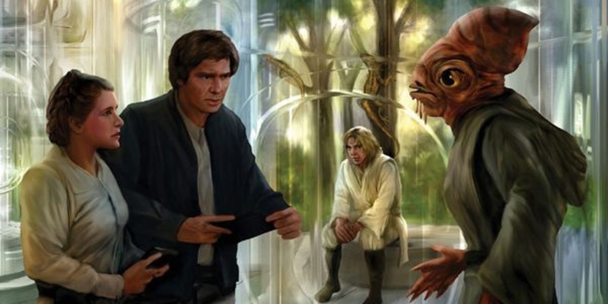 Jedi Master Cilghal helping Han and Leia