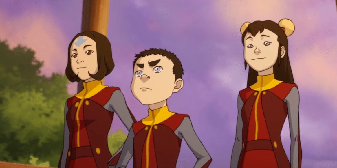 Meelo, Jinora and Ikki stand together in Legend of Korra