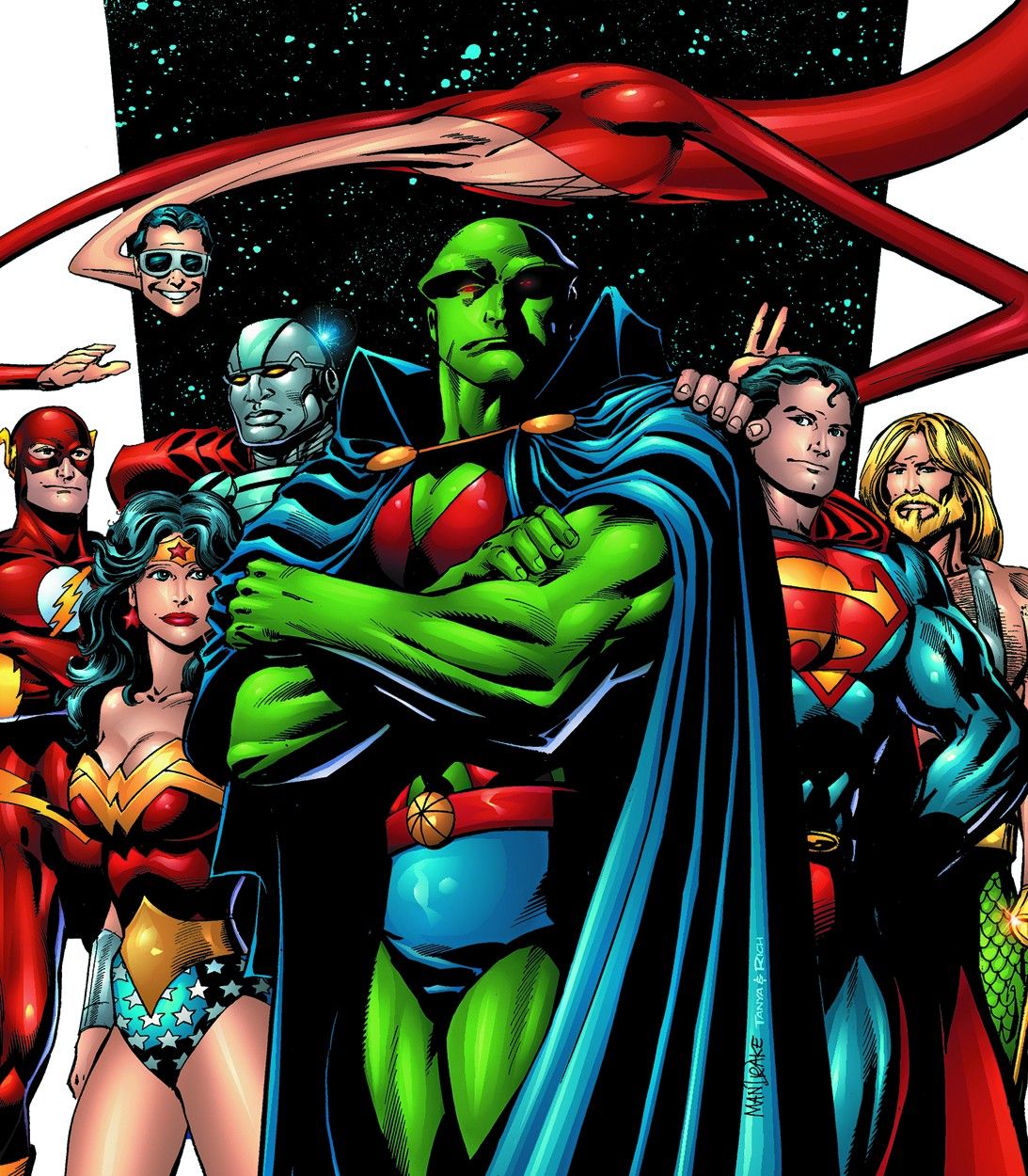 Martian Martianhunter leading the Justice League.