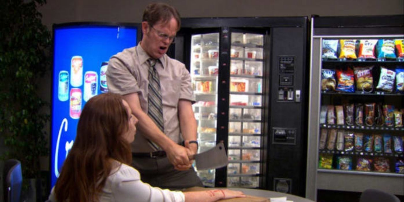 nellie and dwight with a kife - the office