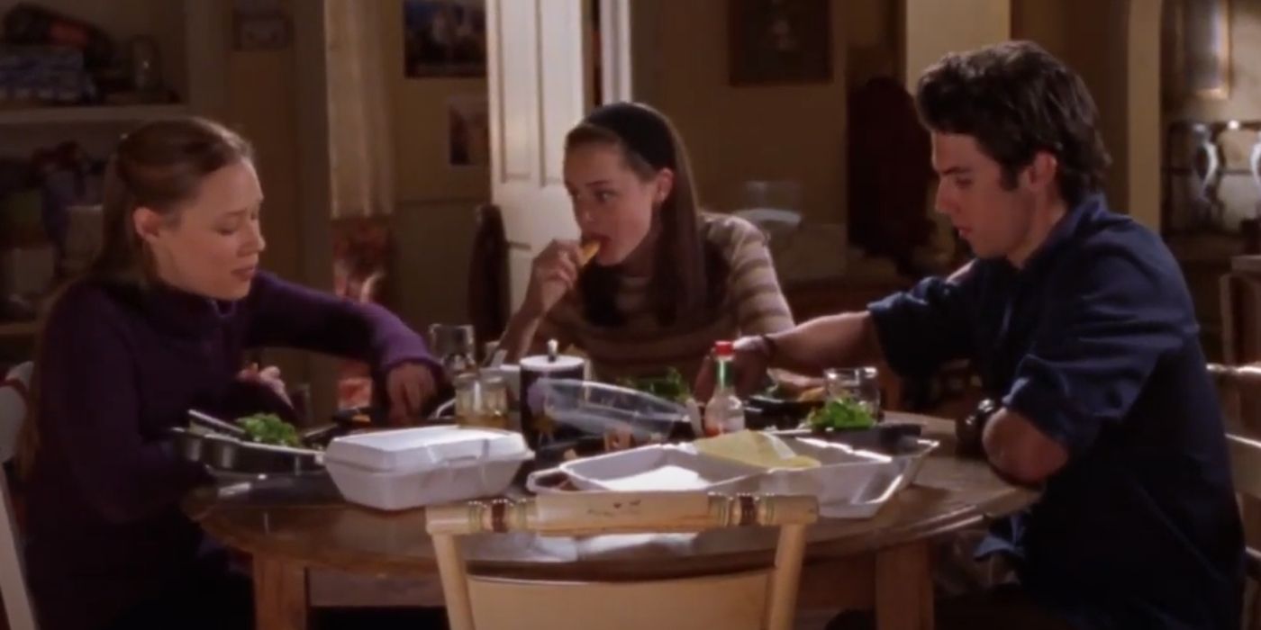 Paris and Jess eat with Rory on Gilmore Girls