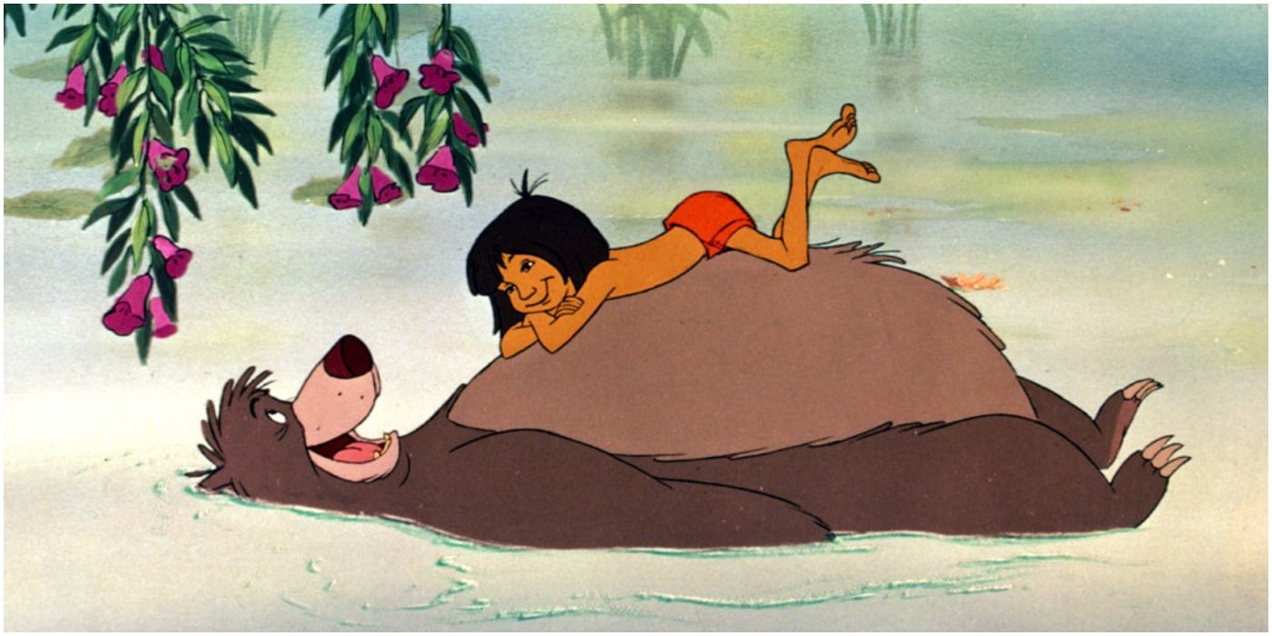 Baloo and Mowgli in the water The Jungle Book
