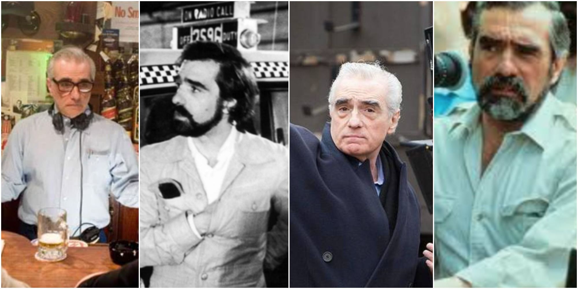 4 image collage of Scorsese on set