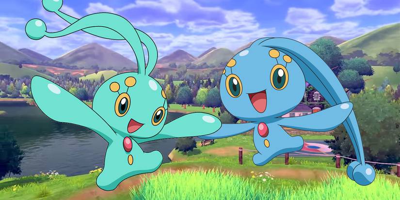 A Shiny and a regular Manaphy look happy together.