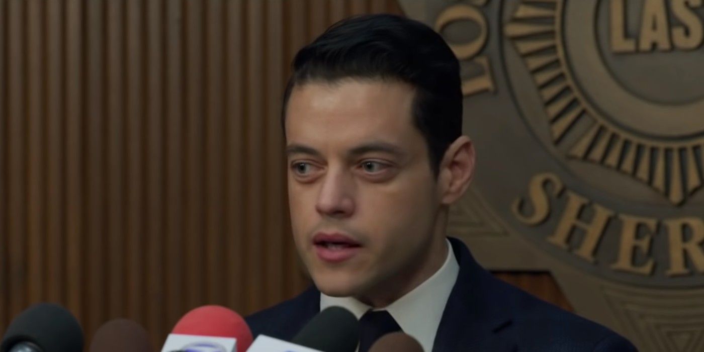 Rami Malek speaks at a press conference in The Little Things 